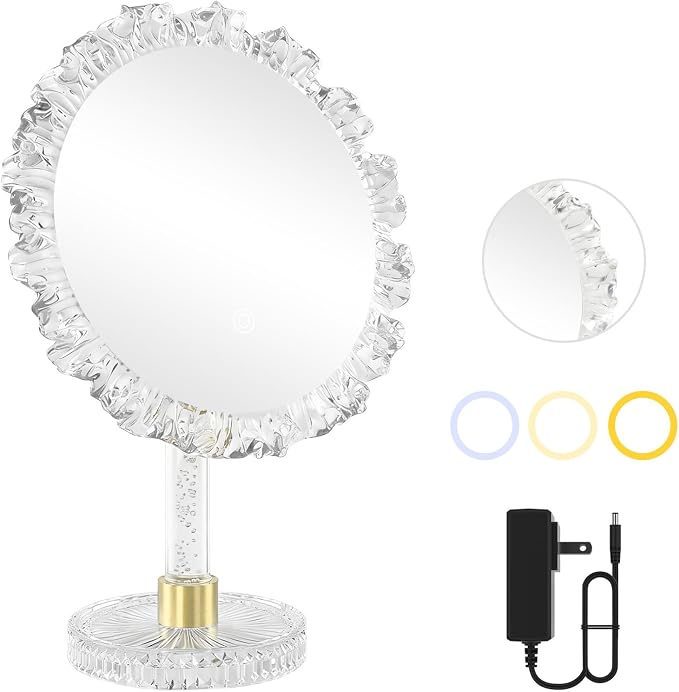 12-Inch Lighted Makeup Mirror, 3 Color Modes, Adjustable | Angle-Adjustable Vanity Mirror with 80 LED Lights; short press to change color temperature, long press for 0-100% dimming