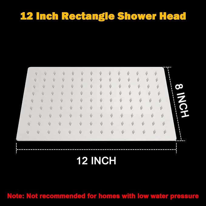 NearMoon Rain Shower Head, High Flow Stainless Steel Rainfall Shower, High Pressure Design, Awesome Shower Experience Even At Low Water Flow (12 Inch Rectangle, Chrome Finish)