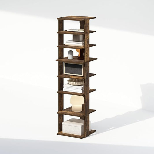 Furinno Turn-N-Tube Corner Shelf, 8-Tier Display Rack, Vertical Corner Storage Rack, Space Saving Organization and Storage, Entryway, Living Room, Closet, Amber Pine