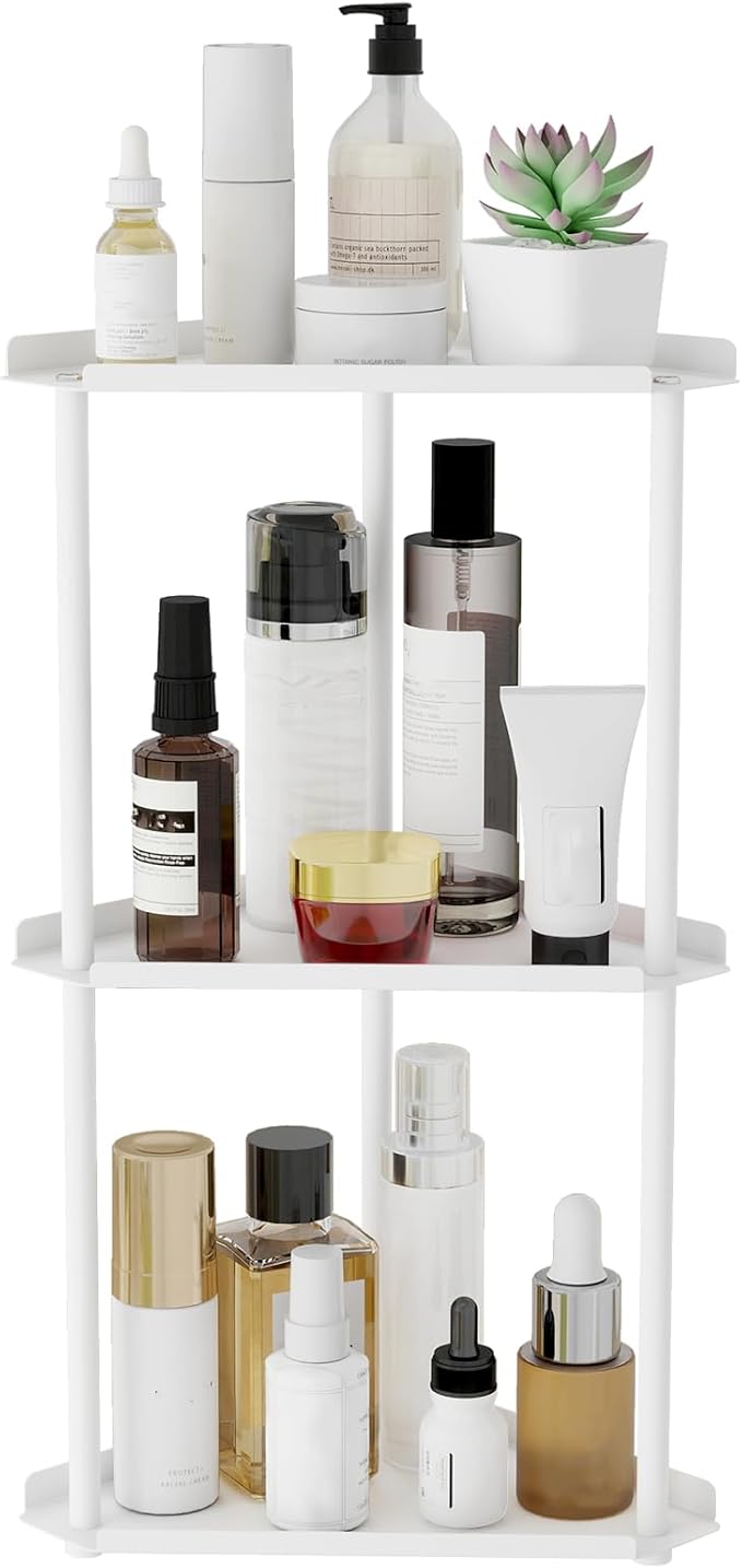 Jesginboo 3 Tier Bathroom Counter Organizer, Vanity Organizer Corner Shelf | Skincare, Makeup Countertop Organizers, Kitchen, Bathroom Counter Storage, White