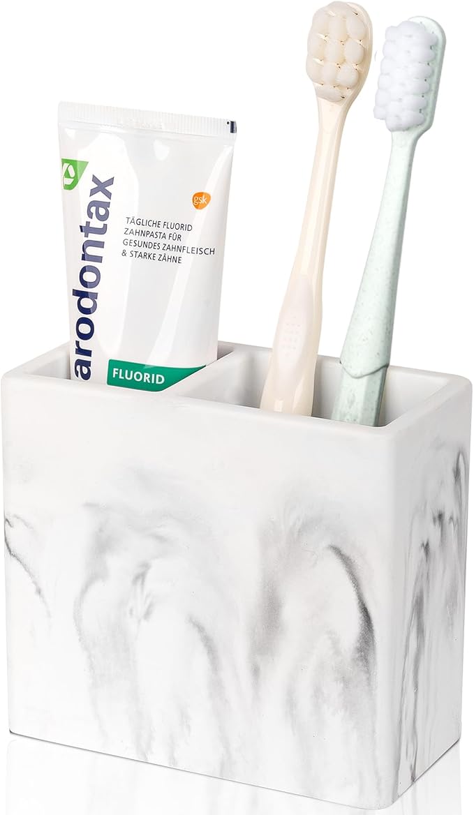Diatomite Toothbrush Holder Toothpaste Organizer, Marble White | Quick Drying, Non-Slip, 2 Slots Kids Electric Tooth Brush Holder for Bathroom, for Countertop, Shower, Vanity