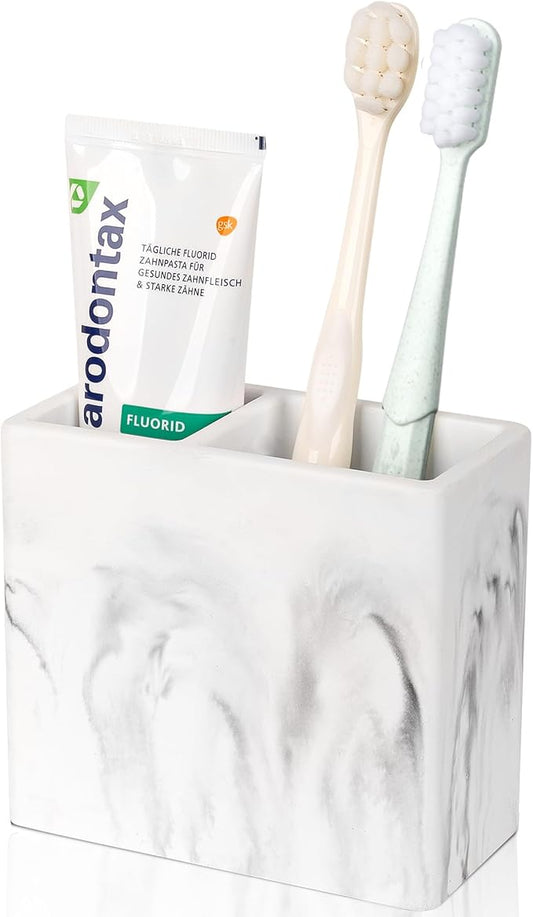 Diatomite Toothbrush Holder Toothpaste Organizer, Marble White | Quick Drying, Non-Slip, 2 Slots Kids Electric Tooth Brush Holder for Bathroom, for Countertop, Shower, Vanity