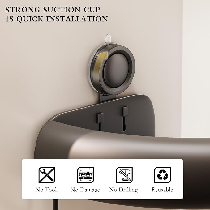 CICUFY Shower Caddy Suction Cup, 2 Pack No Drilling Corner Shower Shelves, Rust Proof Bathroom Storage Organizer, Shower Corner Caddy with Removable Hooks and Towel Bar, Triangle, Grey