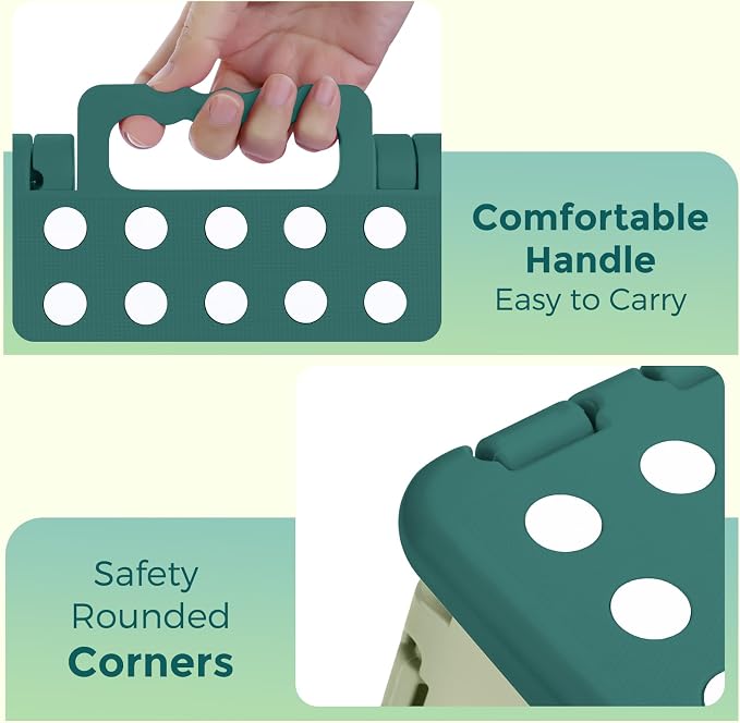 ACKO 13 Inch Folding Step Stool, Holds 300 lbs for Adults and Kids, Green | Collapsible Foldable Stools, Non-Slip Surface Heavy Duty Foot Stepping stool for Kitchen Bathroom Outdoor, Built-in Handle