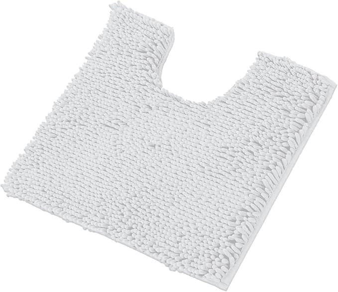 LuxUrux White Bath Mat-Extra-Soft Bath Shower Bathroom Rug,1'' Chenille Microfiber Material, Super Absorbent Shaggy Bath Rug. Machine Wash & Dry (20 x 20 inch, White)