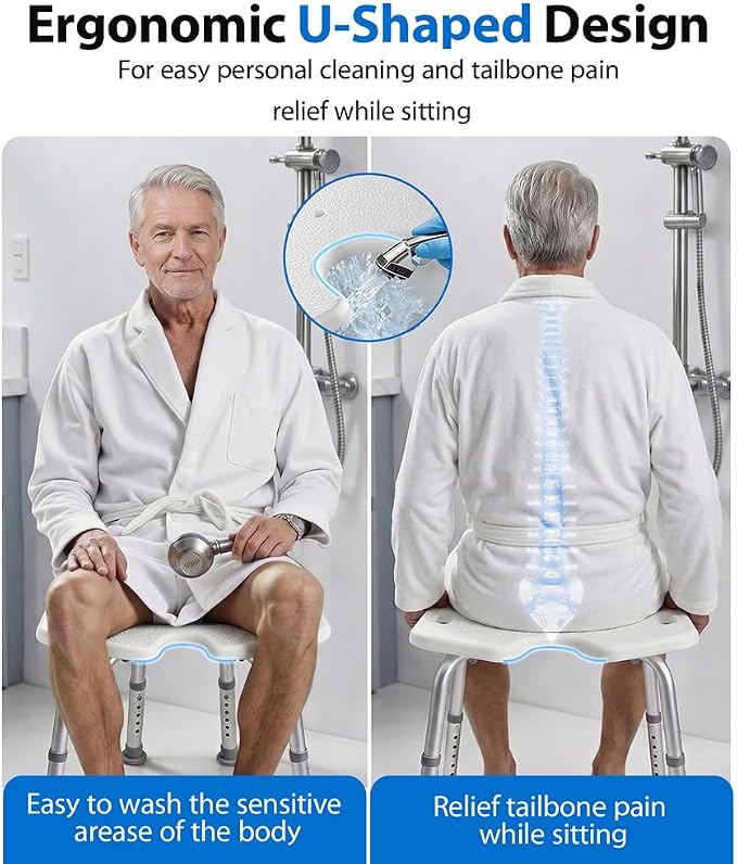 Shower Chair for Inside Shower, 400 lbs Shower Stool with Adjustable Height, Shower Seat for Inside Tub Bathroom Non-Slip Bench Bath Shower Chair for Elderly and Disabled, Adults,Seniors, White