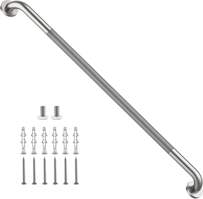ZUEXT 42 Inch Extra Long Brushed Nickel Anti Slip Knurled Safety Grab Bar | Stainless Steel Bathroom Safety Assist Handle, Heavy Duty Wall Mounted, Balance Support Rail for Seniors Handicap, 1.25" Dia