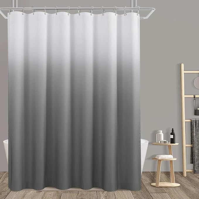Grey Shower Curtain 84 Inch for Bathroom, Extra Long Shower Curtain Grey and White, Chic Morden Ombre Cloth Bath Curtains, Machine Washable for Men Modern Bathtub 72x84