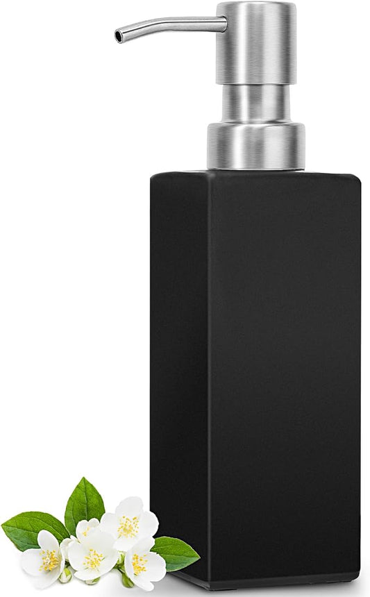 GMISUN Black Soap Dispenser Bathroom, Glass Hand Soap Dispenser with Stainless Steel Pump, 12 fl oz/350ml Refillable Dish Dispensers for Kitchen, Modern Liquid Lotion Bottles for Bathroom Countertop