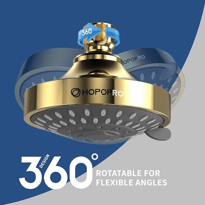 High Pressure Shower Head, HOPOPRO 5-Mode Fixed Showerhead, NBC Recommended | The Washington Post, NBC News, Today TV Show Recommended, Consumer Reports Tested High Flow Fixed Shower Head (4 Inch Gold)