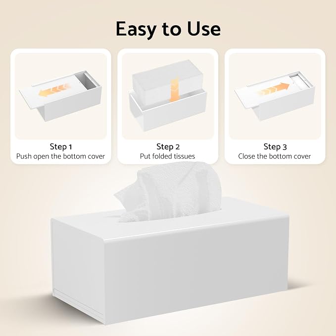 Tissue Box Cover, Acrylic Tissue Holder Napkin Dispenser for Home Office Restaurant Desk Decor, White Rectangular 9.8x5.1x4.5'' | Bottom Magnet Closure, Decorative, for Office Restaurant Vanity Desk TableTop