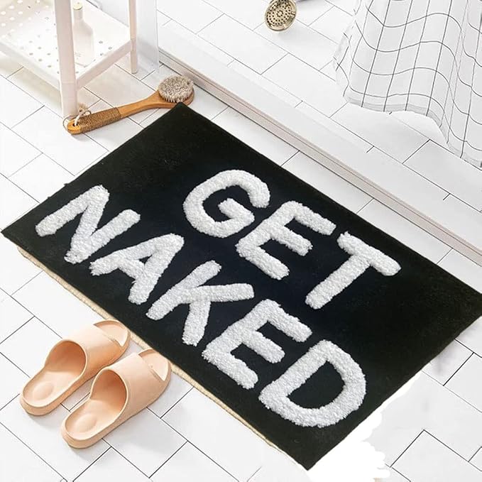 Zeeinx Get Naked Bath Mat Black Cute Bathroom Rugs 20”x32” | Non Slip Absorbent Microfiber Machine Washable Black Bathroom Rugs for Tub and Shower Funny Apartment Decor