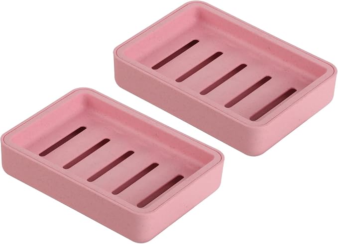 Soap Dish with Drain 2 Pack Plastic Sponge Holder for Shower | Soap Box Double Layer Draining Soap Case Soap Container Easy Cleaning for Bathroom Kitchen Sinks