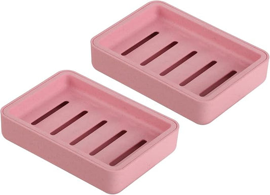 Soap Dish with Drain 2 Pack Plastic Sponge Holder for Shower | Soap Box Double Layer Draining Soap Case Soap Container Easy Cleaning for Bathroom Kitchen Sinks
