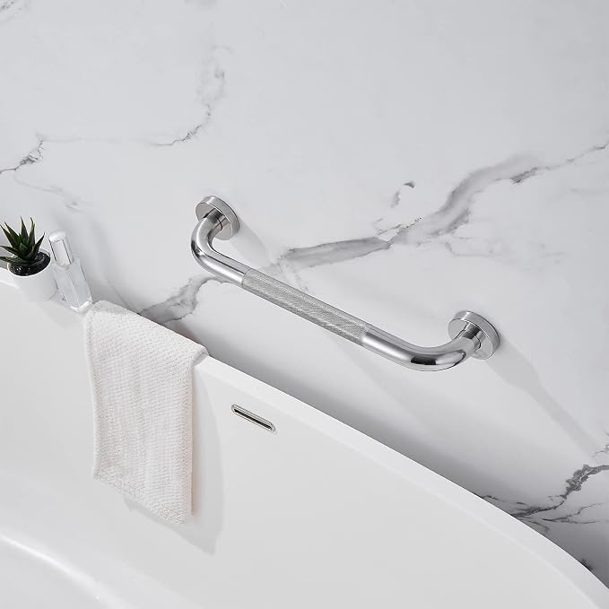 Rockgoya Shower Grab Bar, 2 Pack 12 Inch Bathroom Grab Bar, 304 Stainless Steel 1.25" Diameter Anti-Slip Handicap Grab Bar Support Shower Rail Senior Handrail Shower Safety Bar Handle