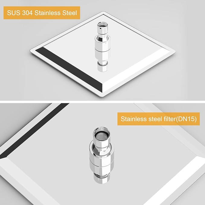 8 Inch Rain Shower Head High Pressure Rainfall Shower Head Chrome | Square Rain Bathroom Showerhead, High Flow, Large Stainless Steel, Ceiling Mounted, Wall Mounted, Waterfall Full Body