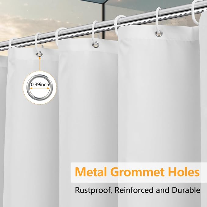 Seenus Waterproof Fabric Long Shower Curtain Liner 80 inch Length, Washable Cloth Shower Liner with 3 Large Magnets, 72'' x 80'' Solid White Lightweight Bathroom Shower Curtain Extra Long