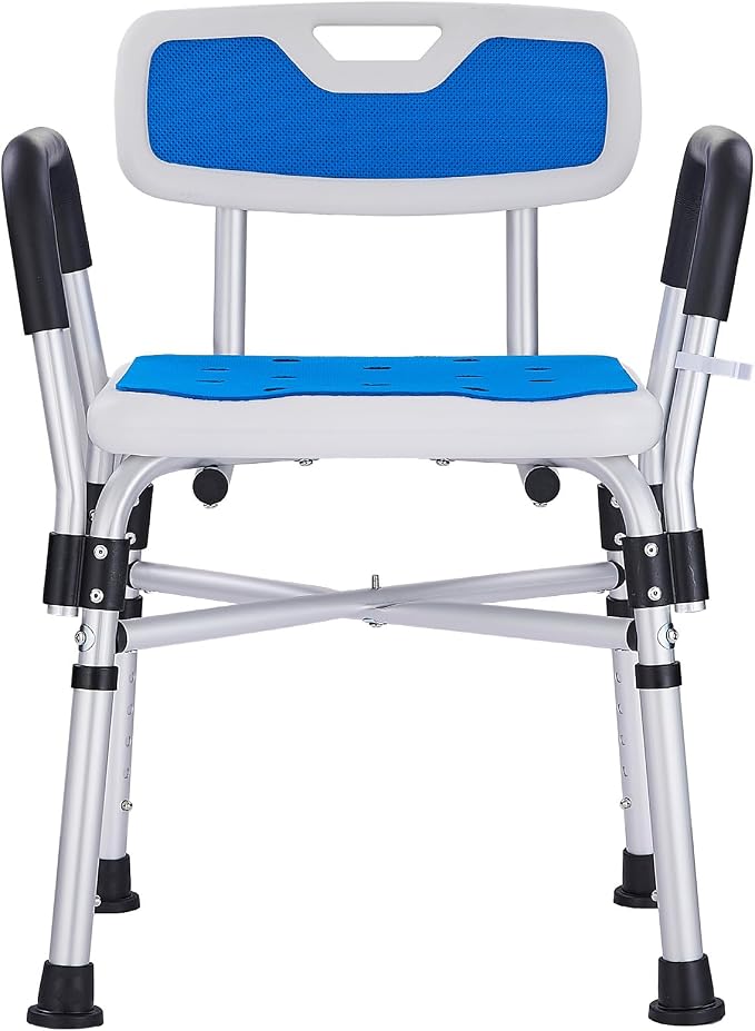Shower Chair for Elderly and Disabled Inside Shower,Blue | 6-Height Adjustable Shower Seat for Inside Tub,Shower Chair with Arms and Back 400 LB Heavy Duty