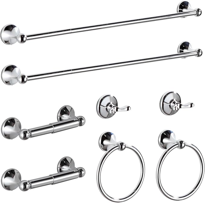BGL Bathroom Hardware Set Chrome Adjustable Expandable Bath Towel Bars Bathroom Accessory Set Towel Racks 8-Pieces Wall Mount