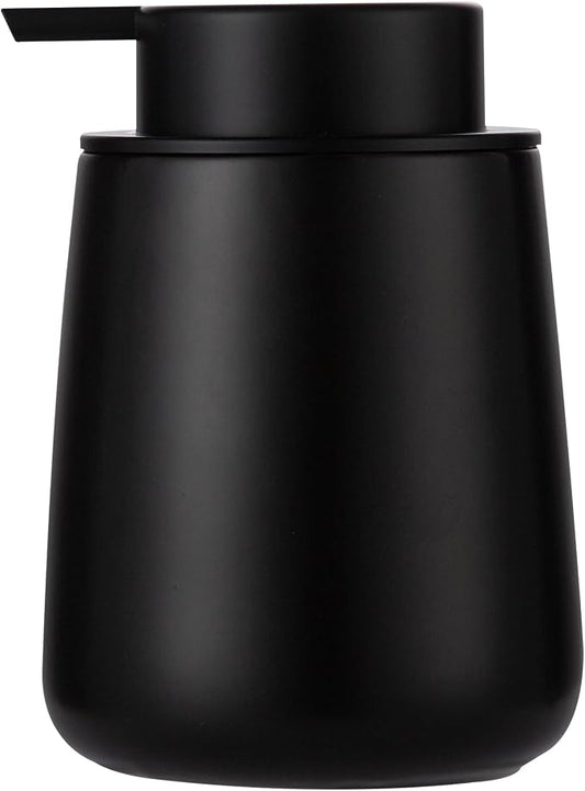 Enra Black Soap Dispenser, Modern Ceramic Hand Soap Dispenser for Bathroom | 12oz Ceramic Body with Easy-Press Pump and Refillable Design. Stylish for Countertops, Sinks, Kitchens and Home Decor.