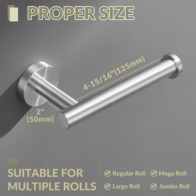 Brushed Nickel Toilet Paper Holder for Restroom, Wall Mounted | 304 Stainless Steel Tissue Holder, Rust-resistant for Bathroom, Powder Room, Vanity, Stable Drilling Mounted, Space-saving
