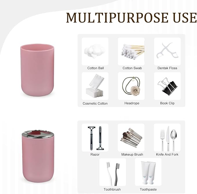 CERBIOR Bathroom Accessories Set 6 Piece Bath Ensemble, Blush Pink | Includes Soap Dispenser, Toothbrush Holder, Toothbrush Cup, Soap Dish for Decorative Countertop and Housewarming G