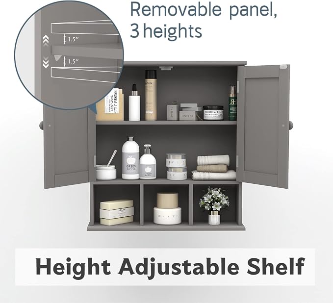 TaoHFE Grey Bathroom Cabinet,Bathroom Wall Cabinet with 2 Door | Adjustable Shelves,Over The Toilet Storage Cabinet,Bathroom Cabinet Wall Mounted,Medicine Cabinets for Laundry Room Kitchen
