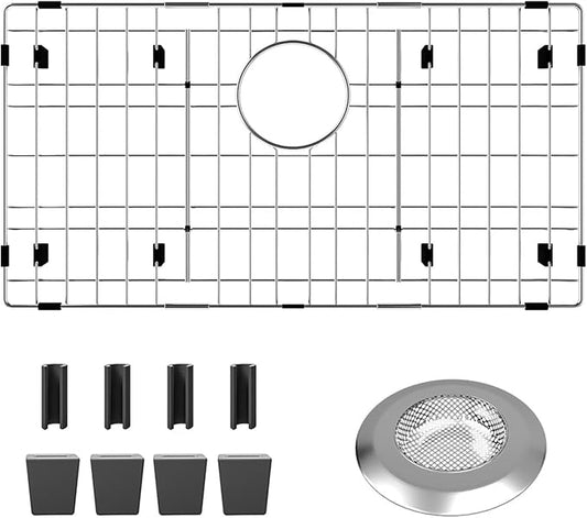 Sink Protectors for Kitchen Sink 26-1/8" x 14-1/8" with 1PCS Sink Strainer | Rust Resistant Stainless Steel Kitchen Sink Grid and Sink Protectors, Sink Rack for Bottom of Sink with Sink Strainers