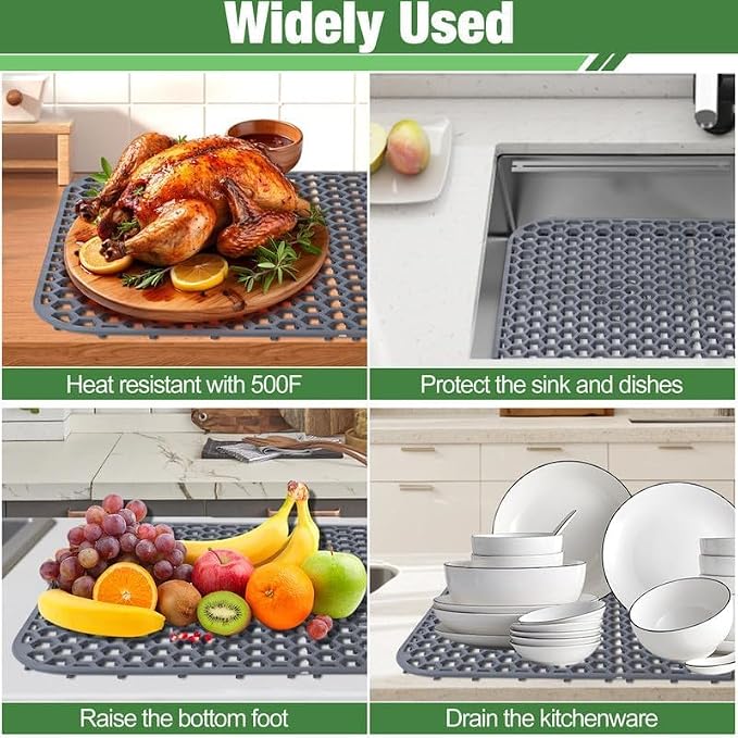 Sink Protectors Mat - 13.58"x13.58" Kitchen Sink Pad for Bottom of Basin for Protection of Stainless Steel and Tableware, Farmhouse Rubber Basin Mat Protector - Dark Gray