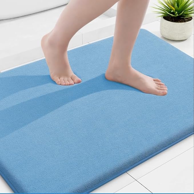 Smiry Memory Foam Bath Mat 36x24, Extra Soft and Absorbent Bathroom Rugs | Blue, Quick Dry Machine Washable Non-Slip Bath Mat for Bathroom Floor, Shower and Tub