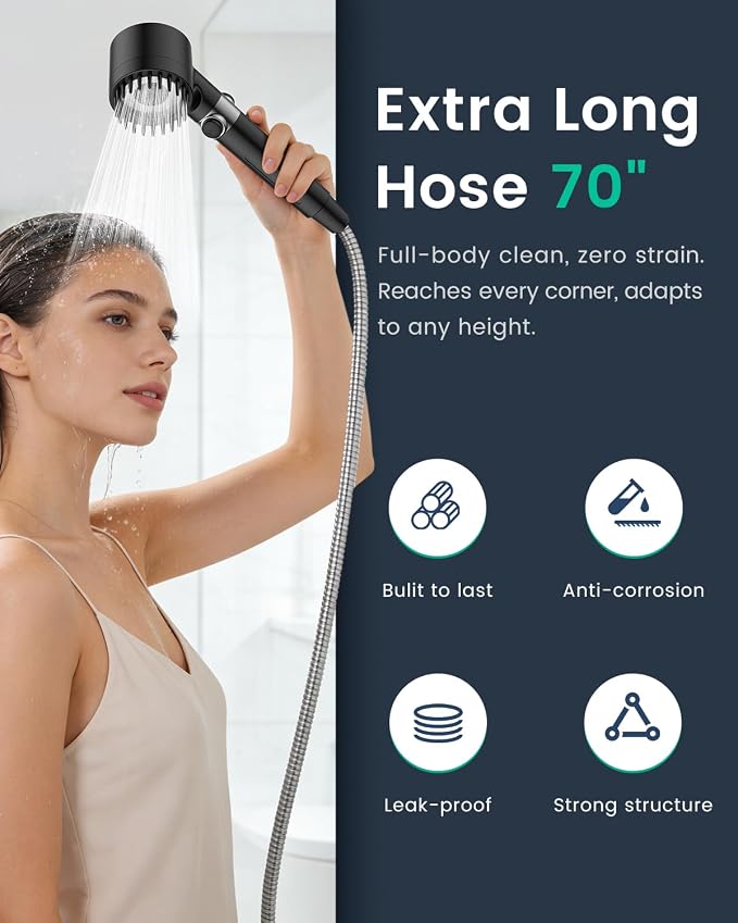 Filtered Shower Head with Handheld 4PCS Filters ShowerHead | 4 Spray, High Pressure Shower Heads with ON/OFF Button, Water Softener for Hard Water, 70" Hose, Remove Chlorine
