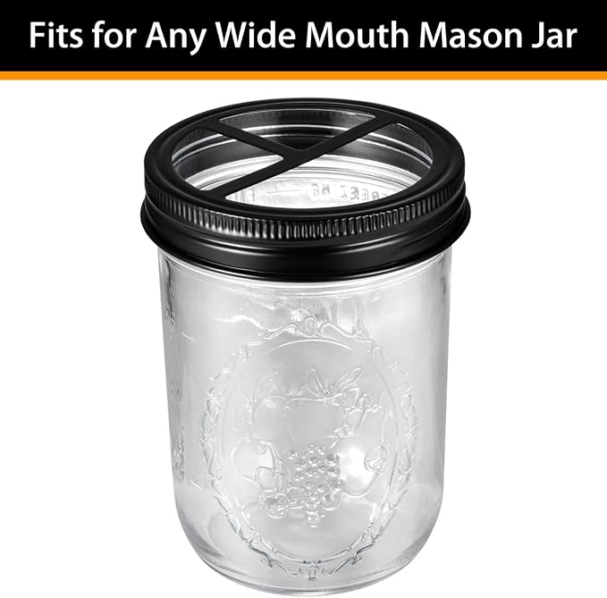 SheeChung 2 Pack Mason Jar Toothbrush Holder Lids, Wide Mouth ONLY, Black | Rustproof 304 Stainless Steel, for Ball Mason Jar or Any Pint, Western Rustic Farmhouse Decor, Bathroom Accessories Set