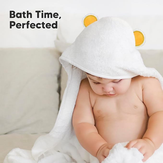KeaBabies Hooded Baby Towel for Newborn, Baby Bath Towels (Bear, 35x35) | Viscose Derived from Bamboo, Large Baby Towels with Hood, Boys, Girls, Toddler, Soft Absorbent Baby Bath Essentials