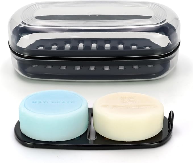 OZNER Clear Travel Soap Case Compatible with Kitsch - Leak-Proof Multi-Use Soap Holder with Draining Layer for Shampoo Bars, Gym, Travel & Camping（Transparent White,1 Pack）