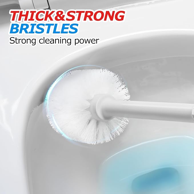 FORASTO 2Pack 3in1 Toilet Brush and Plunger Set - Bathroom Bowl Holder Kit | 21", Cleaning Gloves, Heavy Duty Rubber Toilet Bowl Cleaner, Apartment Must Haves Bathroom Decor Accessories, Cream Grey