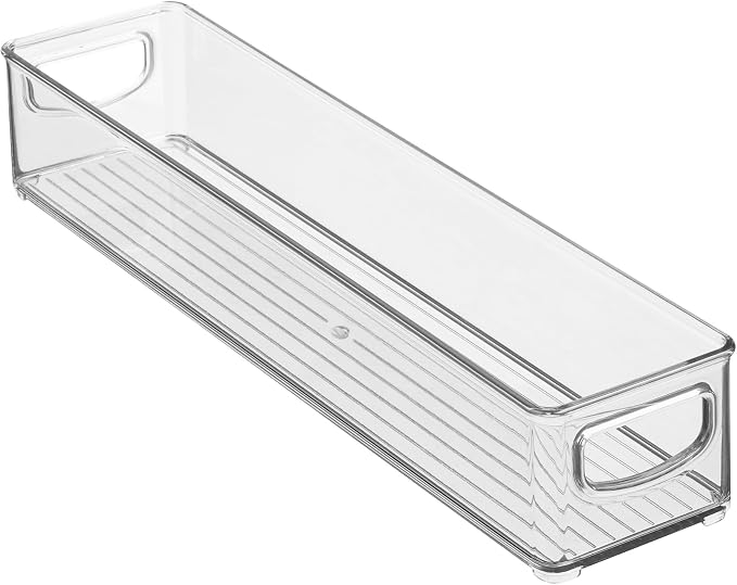 iDesign Slim Clear Plastic Storage Bin, Extra Long Narrow, 4-Pack | Stackable, For Kitchen and Pantry