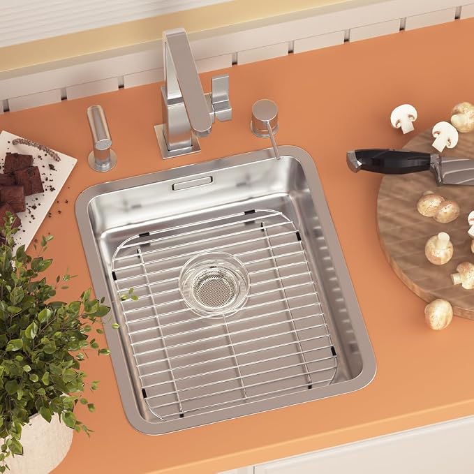 Slideep Sink Bottom Grid for Kitchen, Stainless Steel Sink Protector Metal Sink Grate with Rear Hole, 13"L x 11.6"W