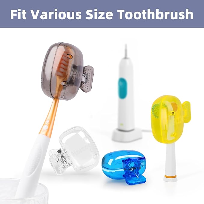 Hxezoc 4 Pack Toothbrush Covers Toothbrush Holders Portable Toothbrush Protector Cap Brush Pod Case Protective Plastic Clip for Household Travel, Camping, Bathroom, School, Business