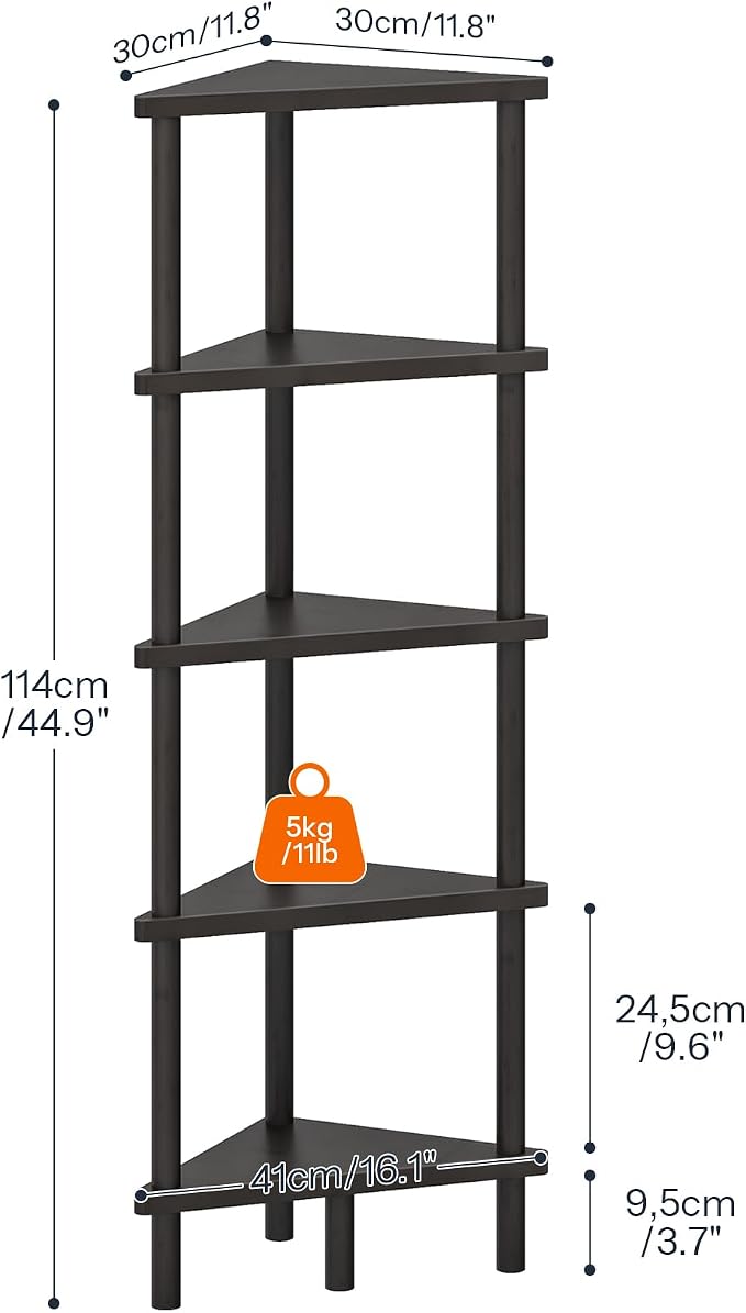 HOOBRO Corner Shelf Stand, 5-Tier Bamboo Corner Bookshelf, Plant Display, Corner Bookcase, Multipurpose Shelving Unit for Small Space, Living Room, Easy Assembly, BK124CJ01