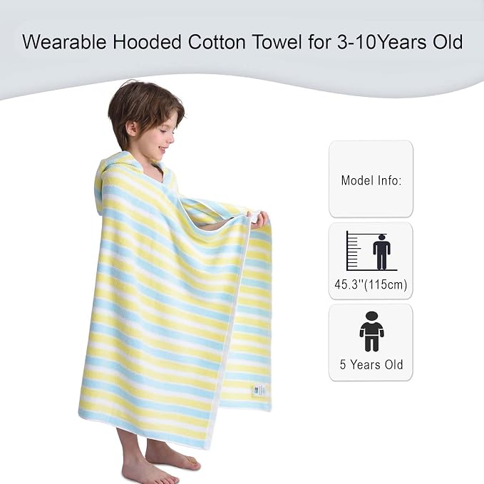 VOOVA & MOVAS Kids Swim Towel,3-10 Years,100% Cotton，Two-Tone Stripe | Easy To Carry, Rapid Drying & Strong Absorbency, for All Kinds Of Water Activities