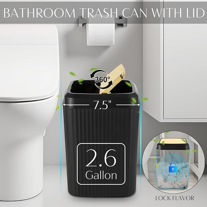 32PCS Black Bathroom Accessories Bathroom Set,Black Shower Curtain, Bath Towel Set,Hand Towel,Toilet Brush,Trash Can & 3PCS Soap Dispensera