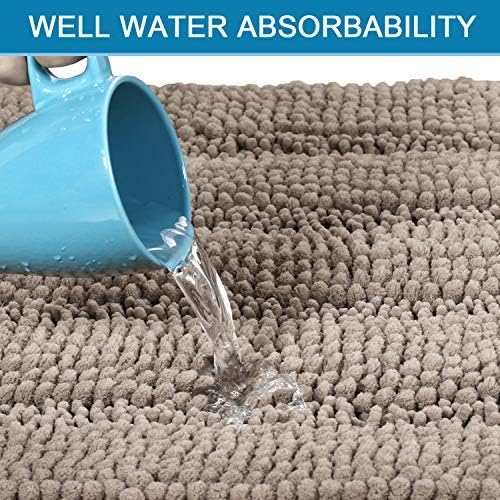 H.VERSAILTEX 2 Piece Bathroom Set - Super Absorbent Chenille Striped Bath Mats, Non Skid, Machine Washable (Taupe, 47 x 17 Plus 17 x 24 - Inches)