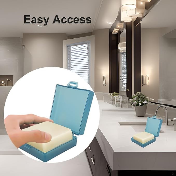 Square Soap Dishes Holder for Shower Travel Container with Lid Lightweight Waterproof Soapbox for Dr. Squatch Men's Bar for Traveling Toiletry Gym Bathroom (Light blue)