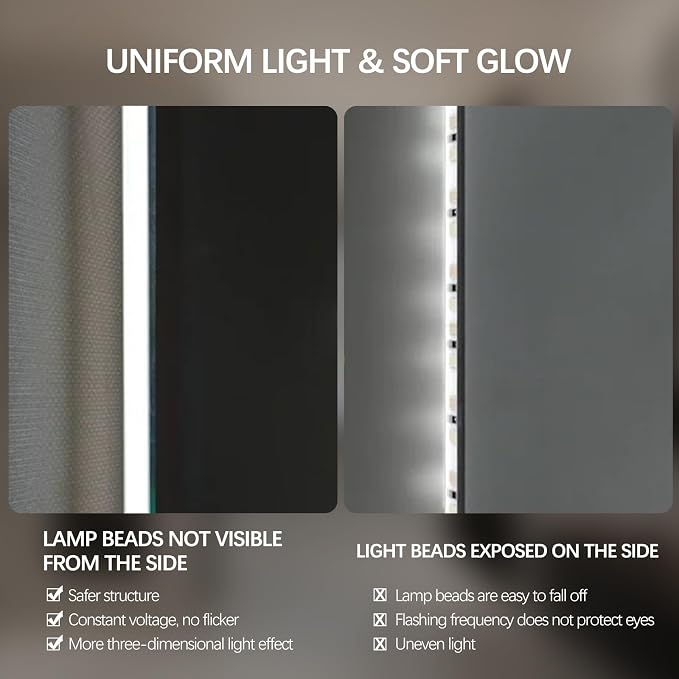 Arched LED Bathroom Mirror, 48"x24" Arch Framless Backlit Mirror with Lights Vanity Mirror for Makeup, Anti-Fog, Dimmable, 3-Color, Memory Function, IP65 Waterproof, UL Listed, Horizontal-Left