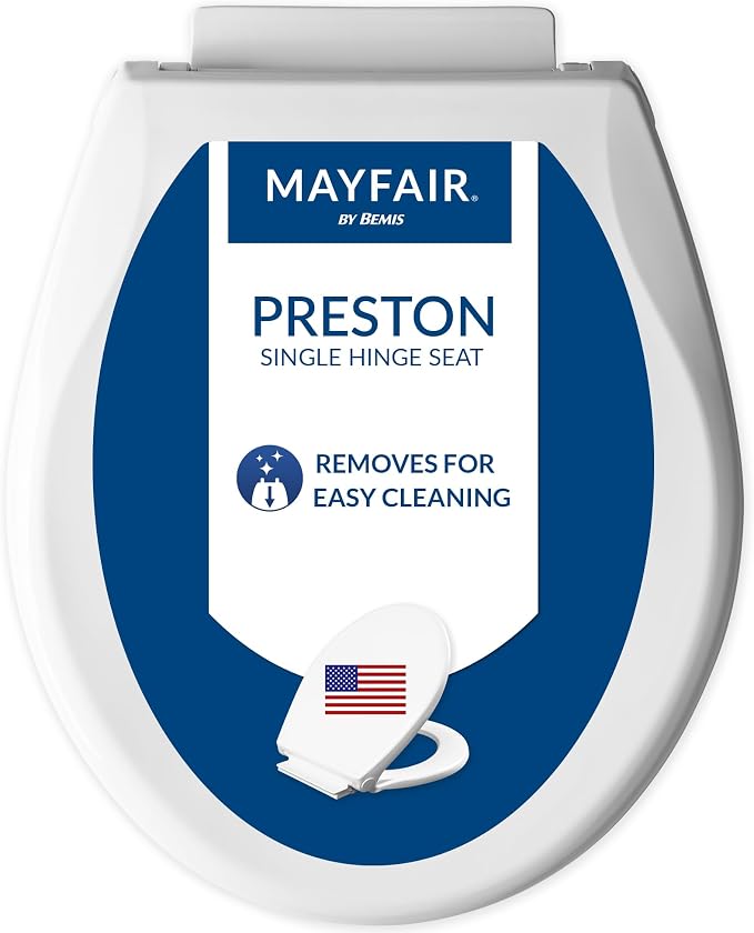 Mayfair Preston Easy to Clean Single Hinge Toilet Seat, Modern Slow Close Plastic Toilet Seat, Made in USA, Round, White