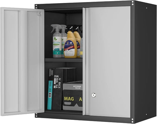 Locking Cabinet,Hanging Cabinets for Wall,Garage Storage Cabinets with Lock,Metal Wall Cabinets for Garage,Warehouse,Caravans,Grey-Black