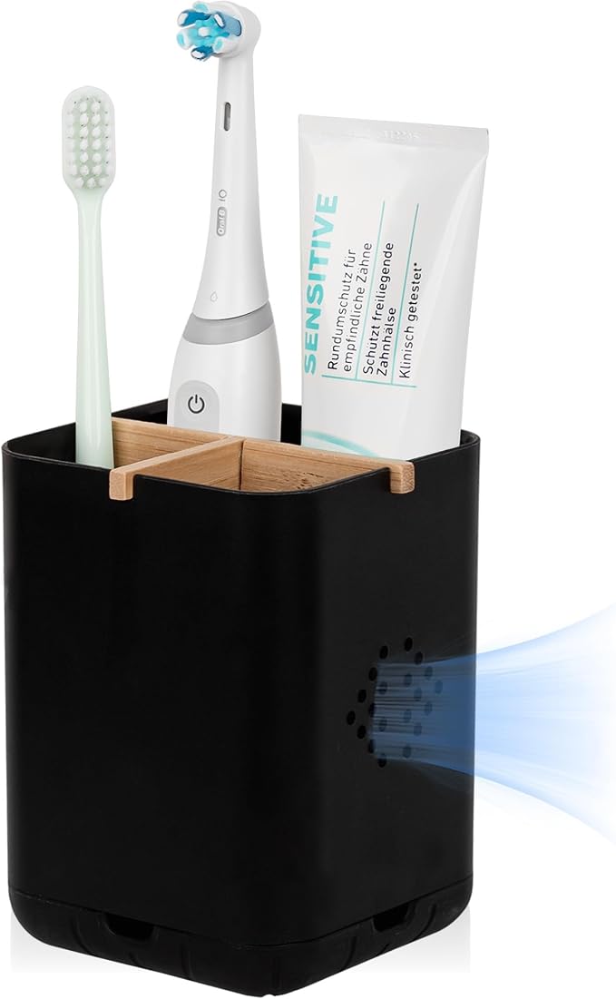 Toothbrush Holders for Bathrooms, Electric Toothbrush Holder, Black | Toothbrush and Toothpaste Organizer for Bathroom Countertop, 3 Slot Vanity Storage