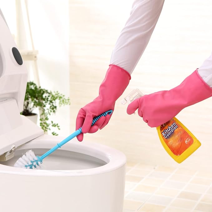 Bamllum 3 Pairs Rubber Cleaning Gloves for Household - Reusable Dishwashing Gloves for Kitchen, Flexible Long-lasting & Waterproof (Large, Green+Red+Orange)