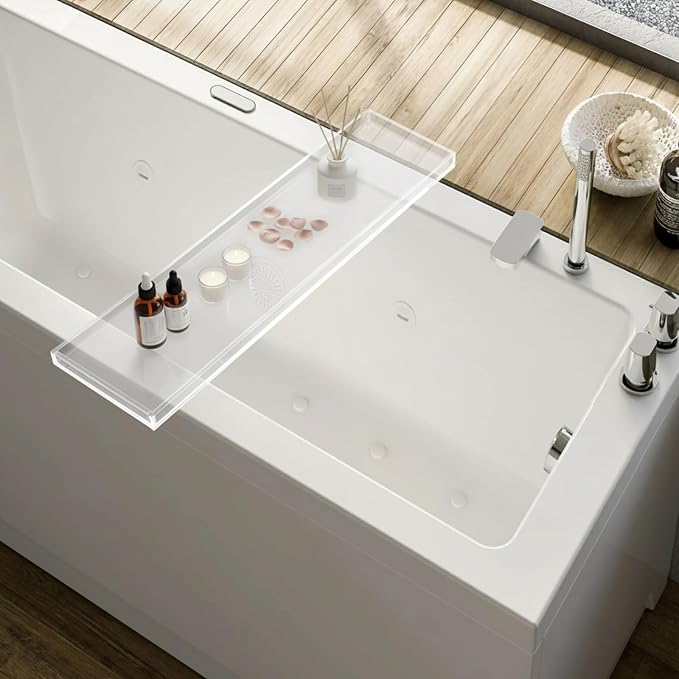 Clear Acrylic Bathtub Tray 8mm Thick - Bathtub Rack Bath Tub Shelf for Bathroom Acrylic Tub Caddy Bathroom Organizer Rectangular Modern Bathtub Caddy Hold Phone Tablet Wine Glasses