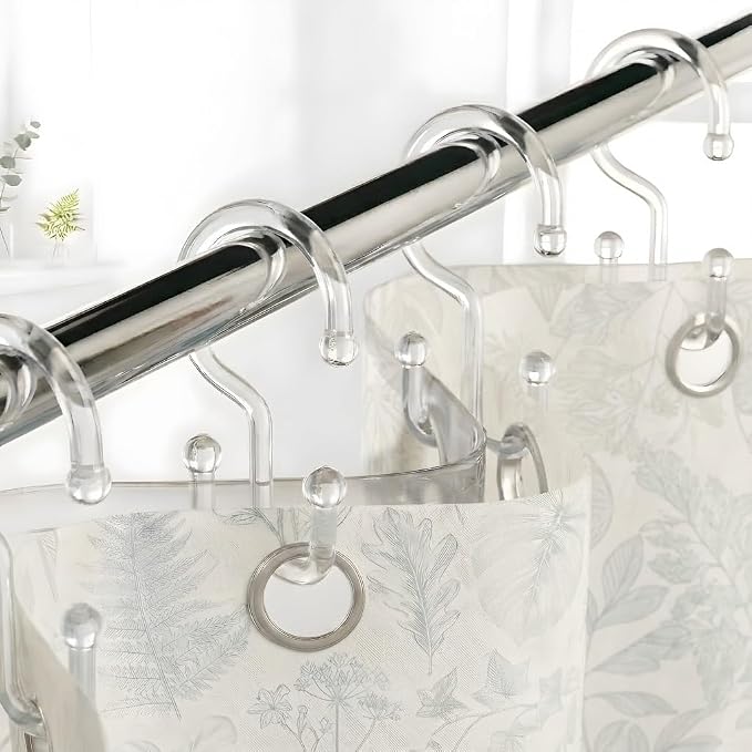 Bathway Clear Plastic Shower Curtain Hooks, 24 Double Shower Curtain Rings | Hang Both Shower Curtain & Liner, Waterproof, Rust-proof, Sturdy, Durable, Flexible, Multifunctional, Universal, Easy to Use